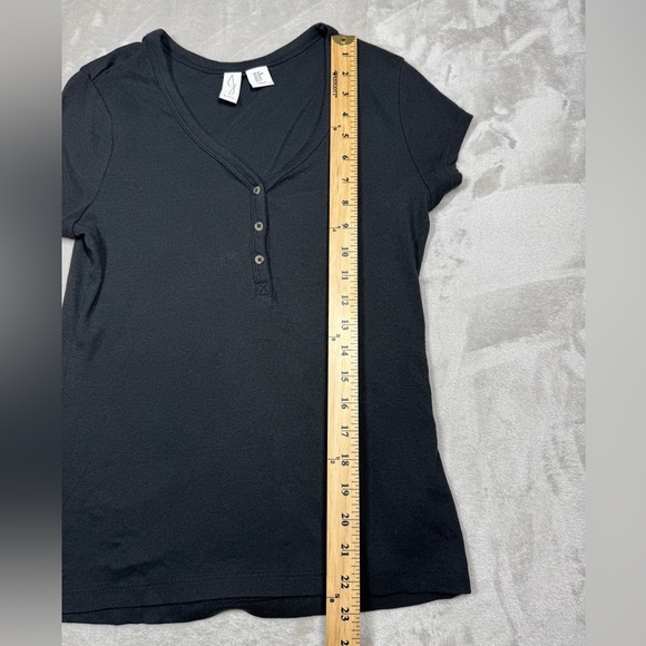 Joie Pima Cotton Blend Black Ribbed Henley Stretchy Short Sleeve Top Size M - Picture 4 of 12